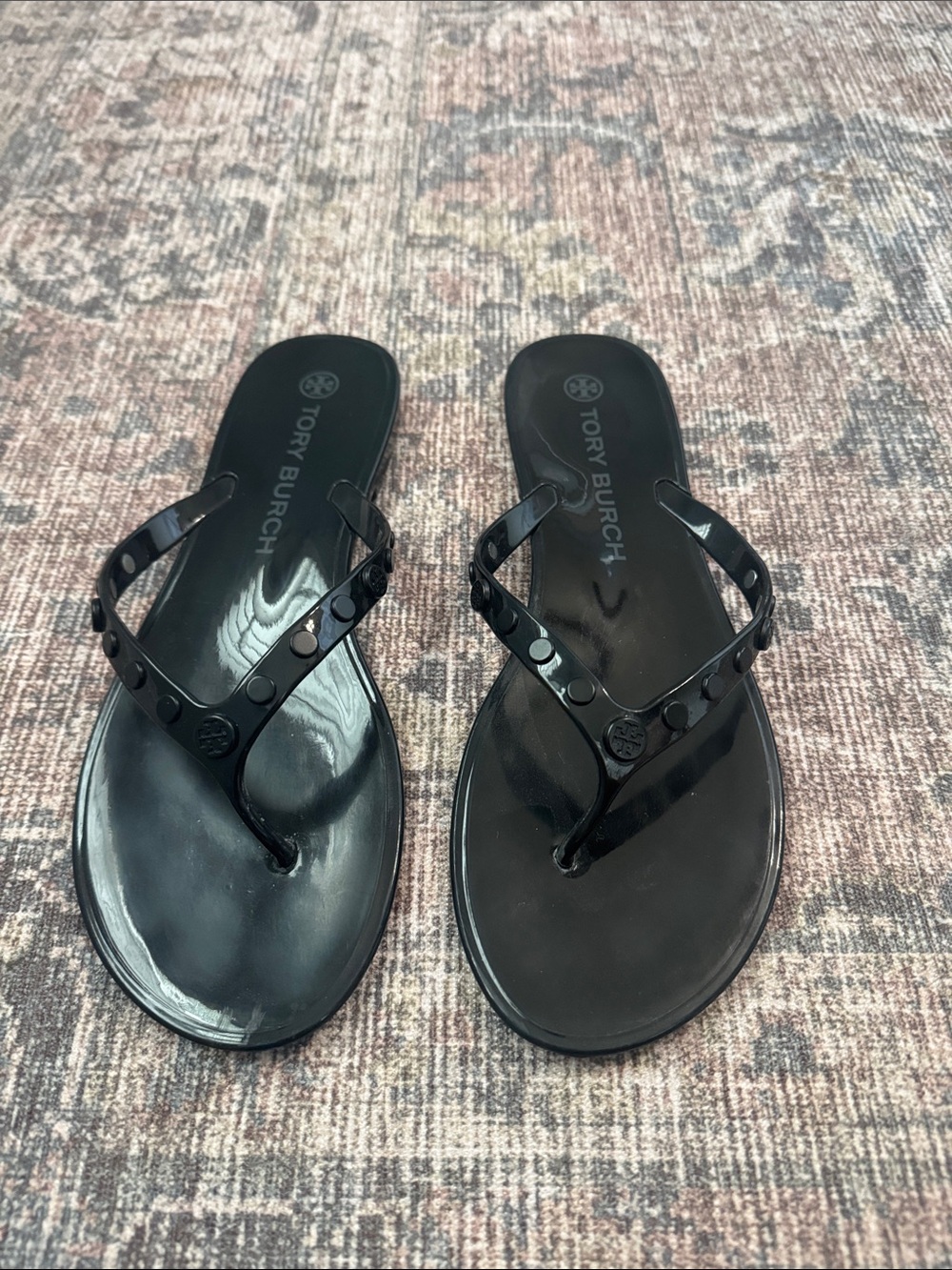 Tory Burch Black Studded Jelly Thong Sandals